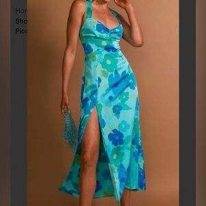Show Me Your Mumu Mina Midi Floral Blue Halter Dress New Medium
